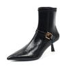 Belt buckle French black short boots women's autumn and winter, new pointed high-heeled boots women's thin heels are not tired