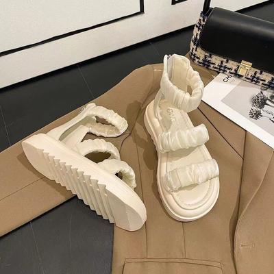 Женские летние сандалии на толстой подошве, новинка 2024 года, повседневные, модные, универсальные, нескользящие, удобные римские пляжные туфли