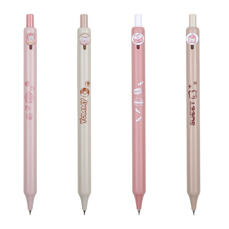 4 шт., набор гелевых ручек с милым котом, шариковая ручка 0,5 мм, черный цвет, чернила для письма для девочек
