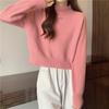 Корейский однотонный свитер с полувысокой горловиной для женщин, короткий модный повседневный трикотаж с однотонным пуловером внутри для осени и зимы