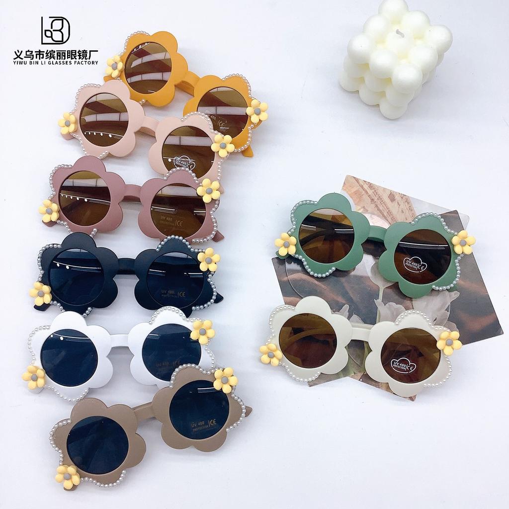 Vintage Diy Children'S Sunglasses Flower Cute Boys And Girls Sunglasses Travel Sun Protection Uv Protection Glasses