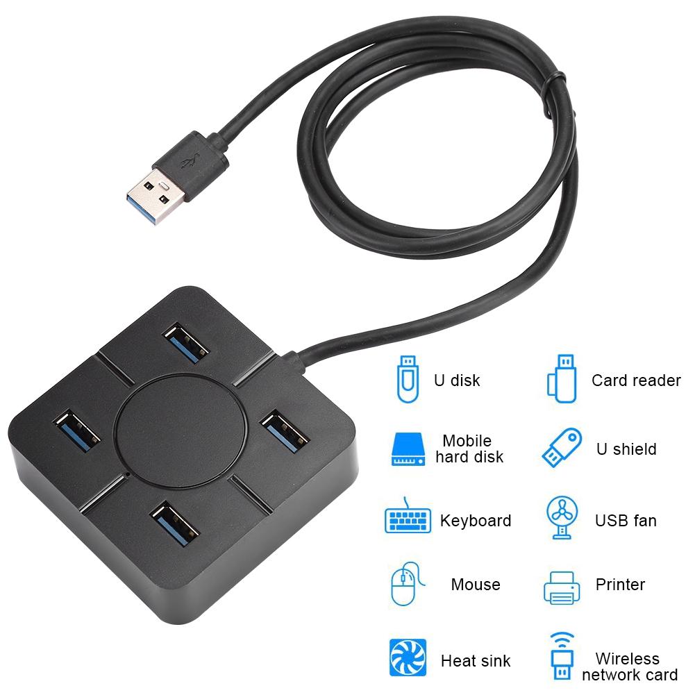 Hub USB3.0 Splitter 4 in 1 Docking Station 4 Port Multipurpose Laptop Accessory for ExpansionBlack