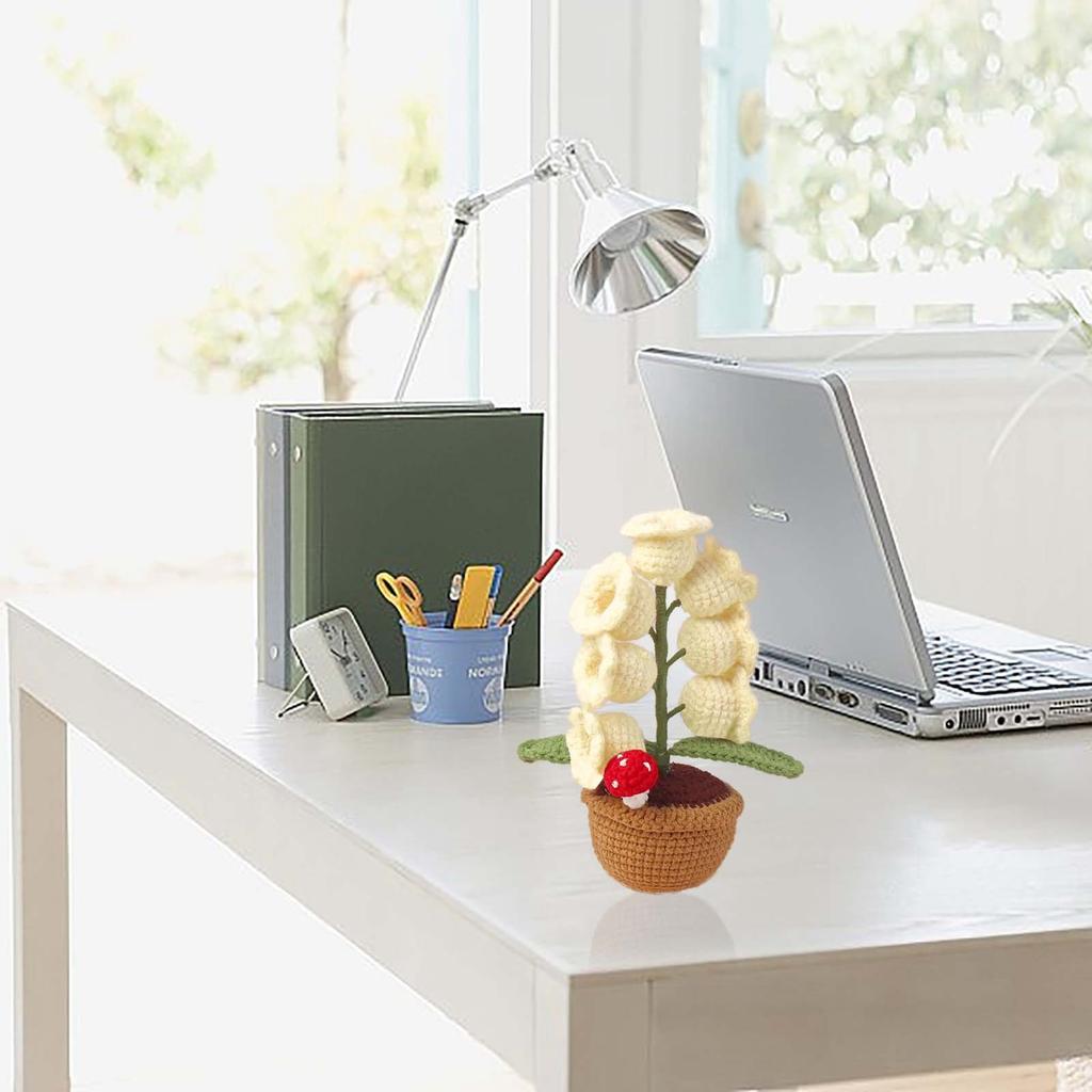 Ночник «Ландыш» с ткаными украшениями, настольная лампа, шерстяная лампа ручной вязки, светодиодный настольный светильник, маленькое украшение в горшке, креативный подарок