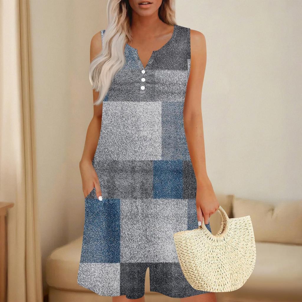 Women's Fashionable And Casual Sleeveless Button-pocket One-piece Shorts