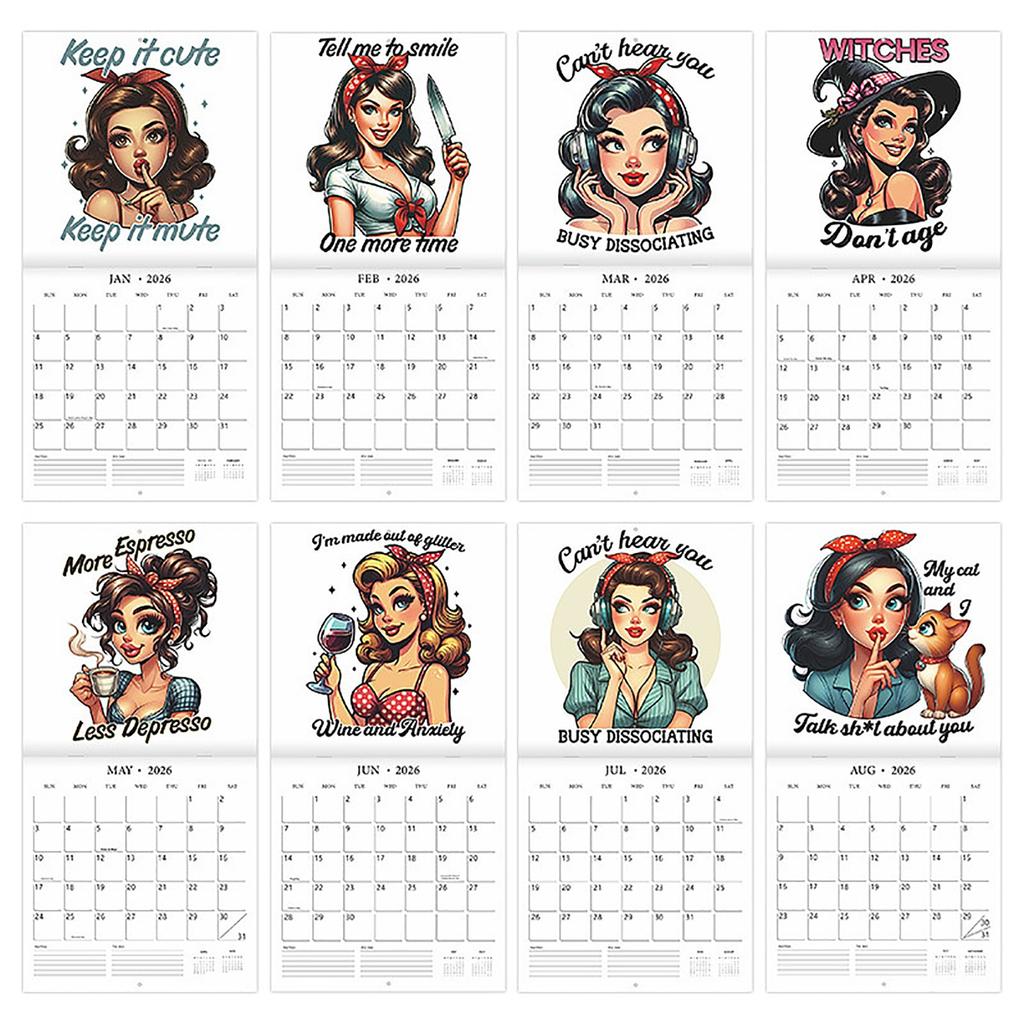 Vintage Pin Up Girl Wall Calendar – Retro American Style Monthly Hanging Art Calendar For Home Decoration