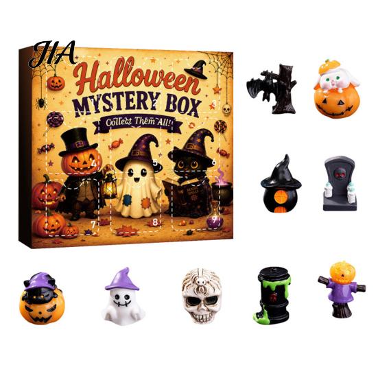 Halloween Countdown Calendar Advent with 9 Mini Resin Figures, Day Spooky Home Table Decor to Calendar, Surprise Collectible Ornaments for Adults Boys