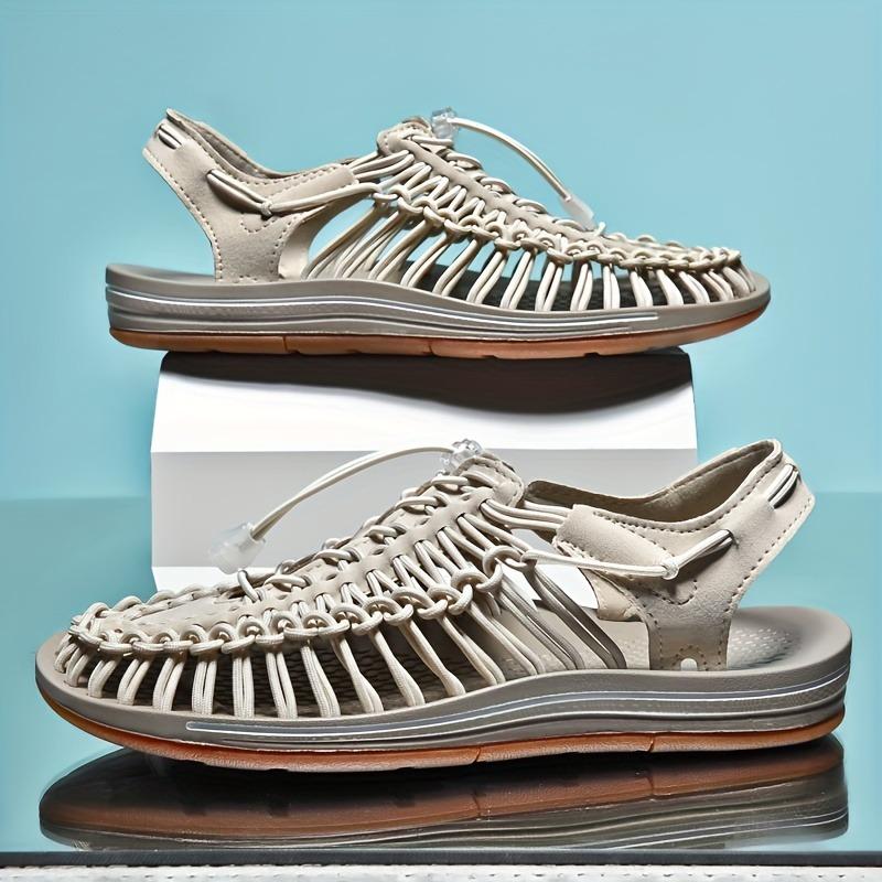 Мужские вязаные летние сандалии с закрытым носком, дышащая и нескользящая обувь с эластичными шнурками, подходящие для отдыха на свежем воздухе, весенней и летней одежды