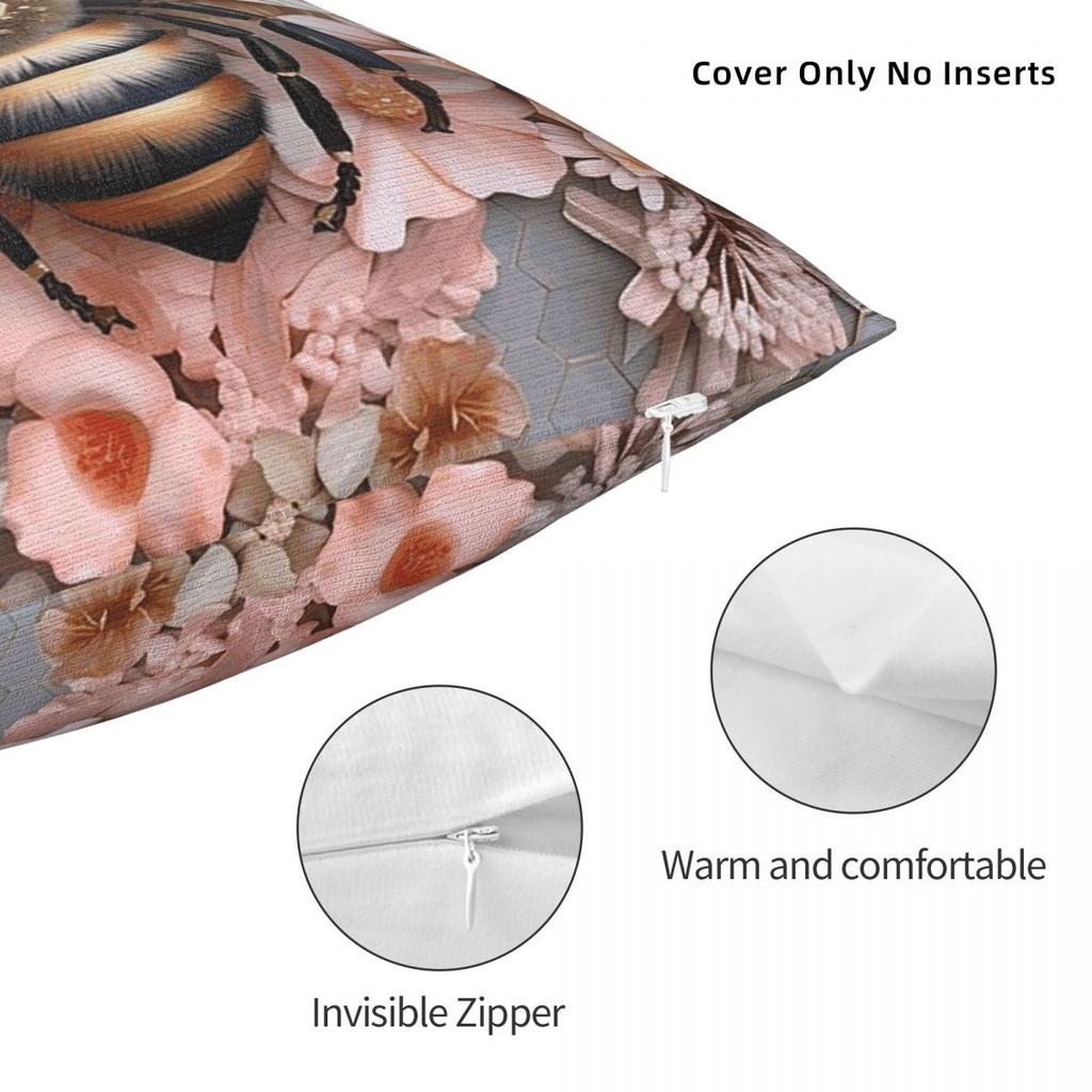 Bumble Bee With Honeycomb And Flowers Square Pillowcase Cushion Cover Pillow Case Throw Pillow Cover for Home Sofa Living Room