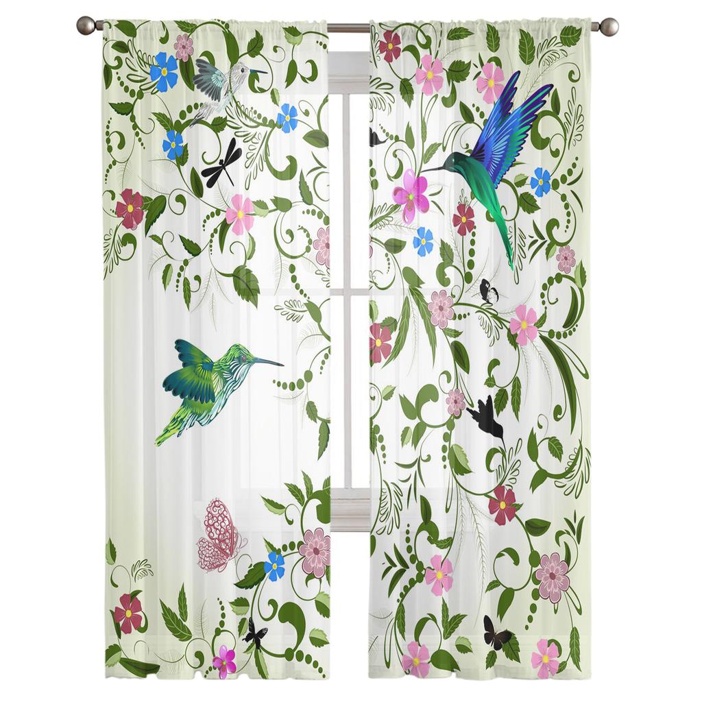 Растение Листья Искусство Цветок Колибри Тюль Оконная Обработка Прозрачные Шторы для Гостиной Спальня Шторы Украшения