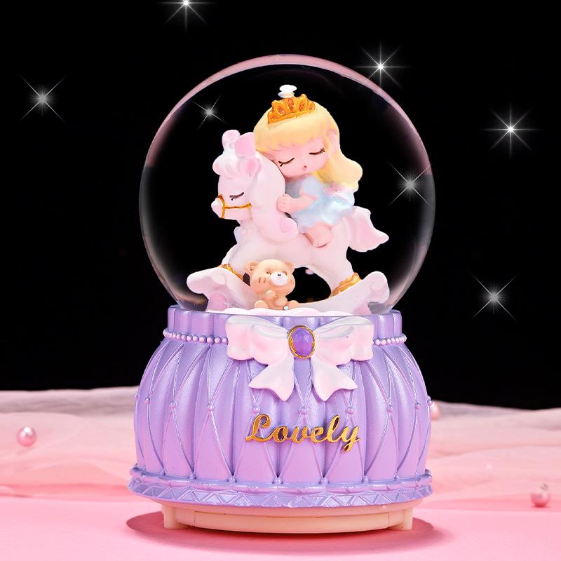 Cartoon Couple Crystal Ball Resin Snow Globe Music Box Toy