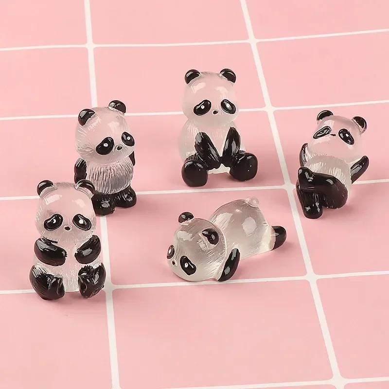 5/1Pcs Glowing Panda Mini Figurines Miniature Panda Micro Landscape Ornament Glowing in Dark Miniature Flower Potted Decor