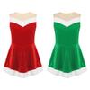 Girls Santa Claus Costume Soft Flannel Design Sleeveless Sequins Ballet Dress Ice Skating Bodysuit