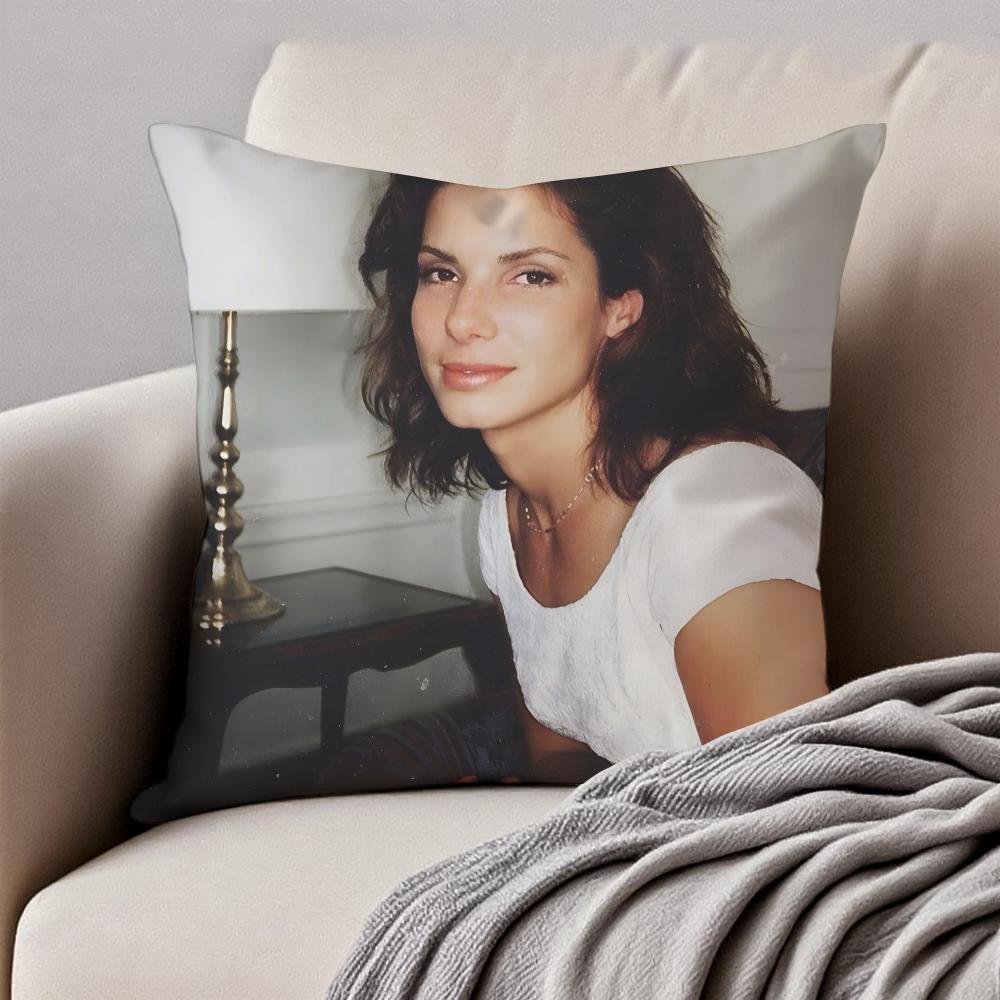 SSandra Bullock Cushion Cover Pillowcase Antidustmite Invisible Zipper Short Plush Sofa Cushion
