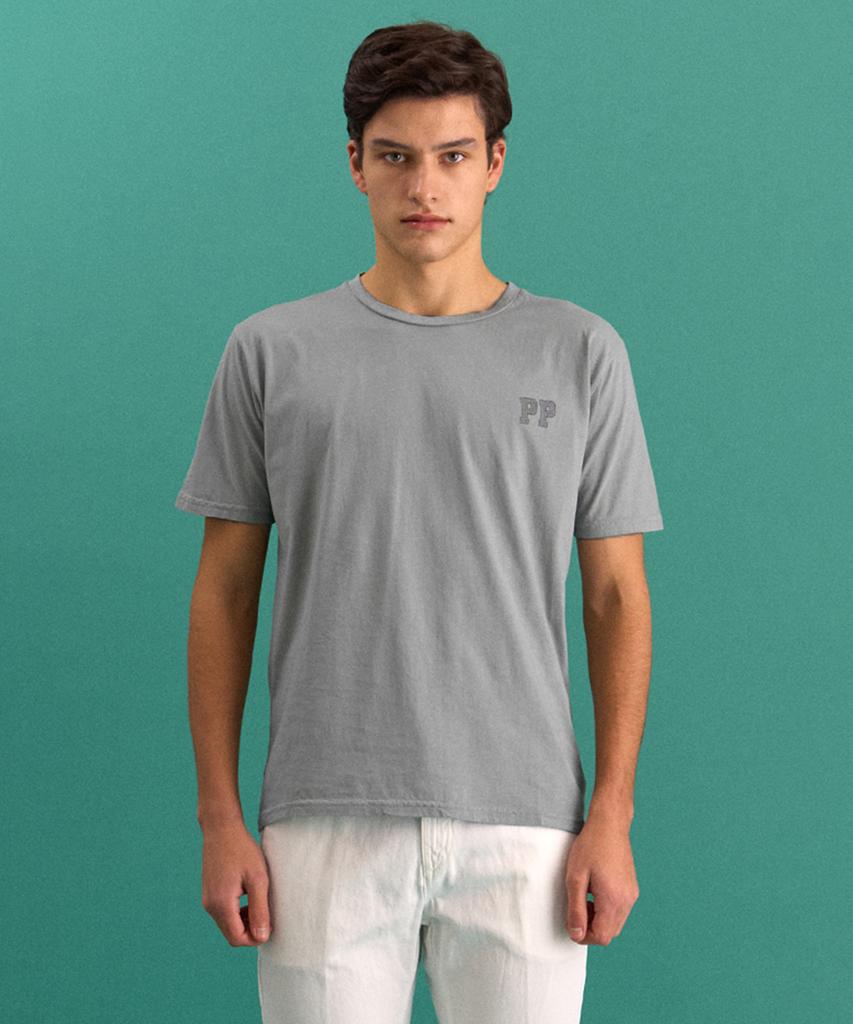 PANICALE Gray Stitch Logo Short Sleeve T-Shirt