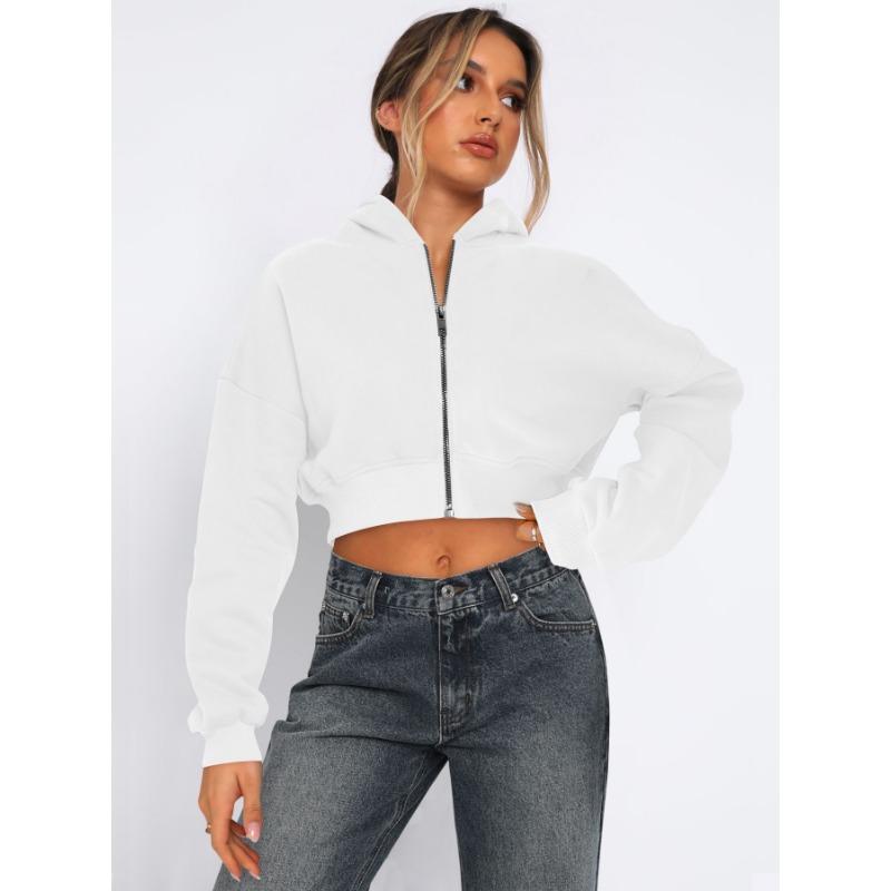 Женская короткая свободная толстовка с капюшоном на осень и зиму с длинным рукавом