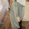 High Waist Casual Stripe Long Pants Loose Straight Leg Pants Fashion Wide Leg Pants  Girls