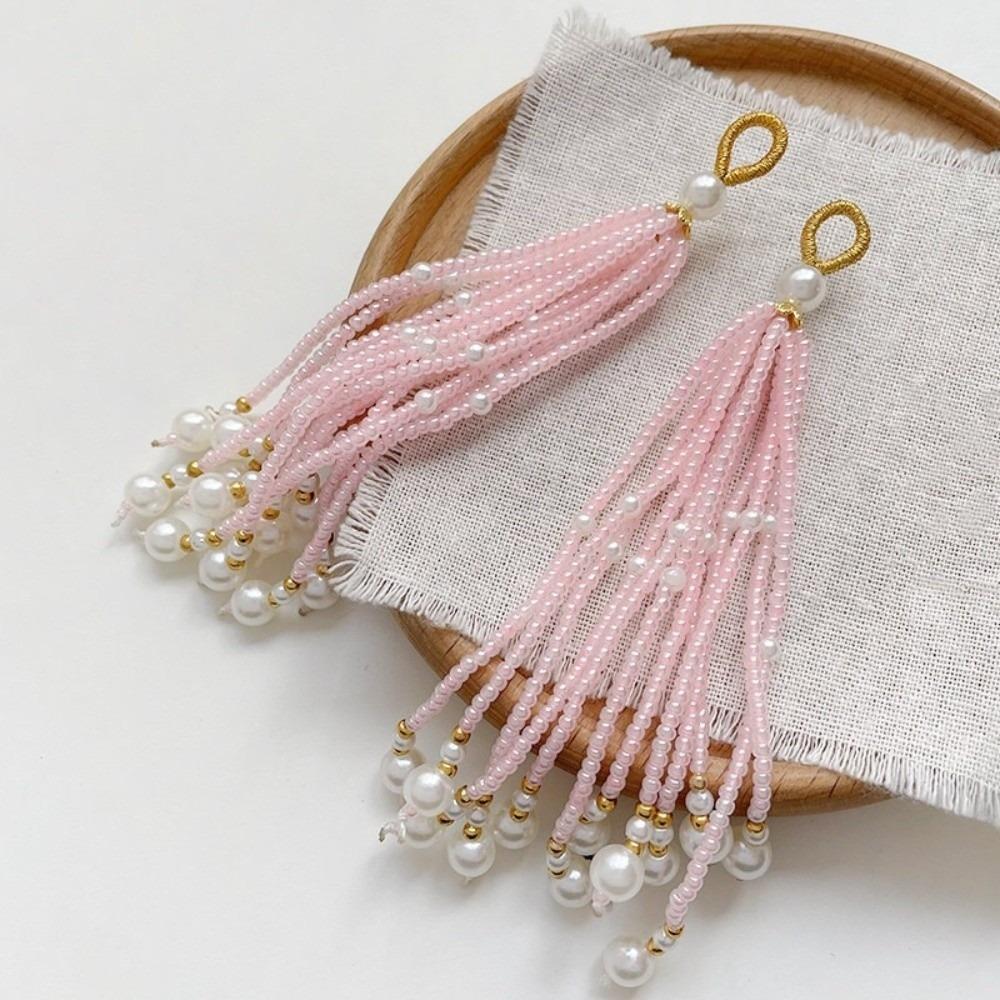 2pcs Ancient-style Tassels Beaded Keychain Handmade Bag Hanging Rope Crystal Pendant DIY Jewelry Accessory Multi-color