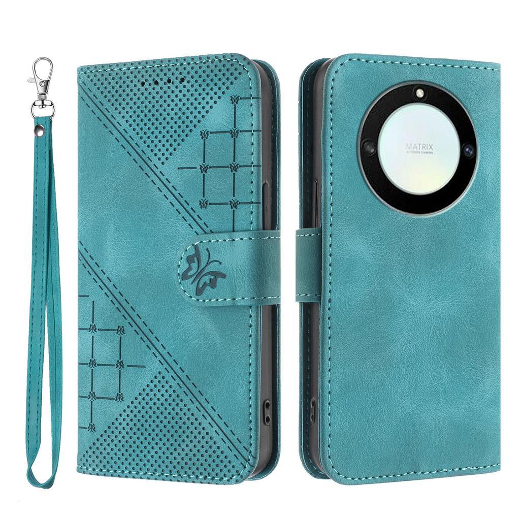 For Honor Magic5 Lite 5G/Honor X9a 5G/Honor X40 5G Leather Wallet Case Butterfly Flower Imprinted Phone Cover with Strap