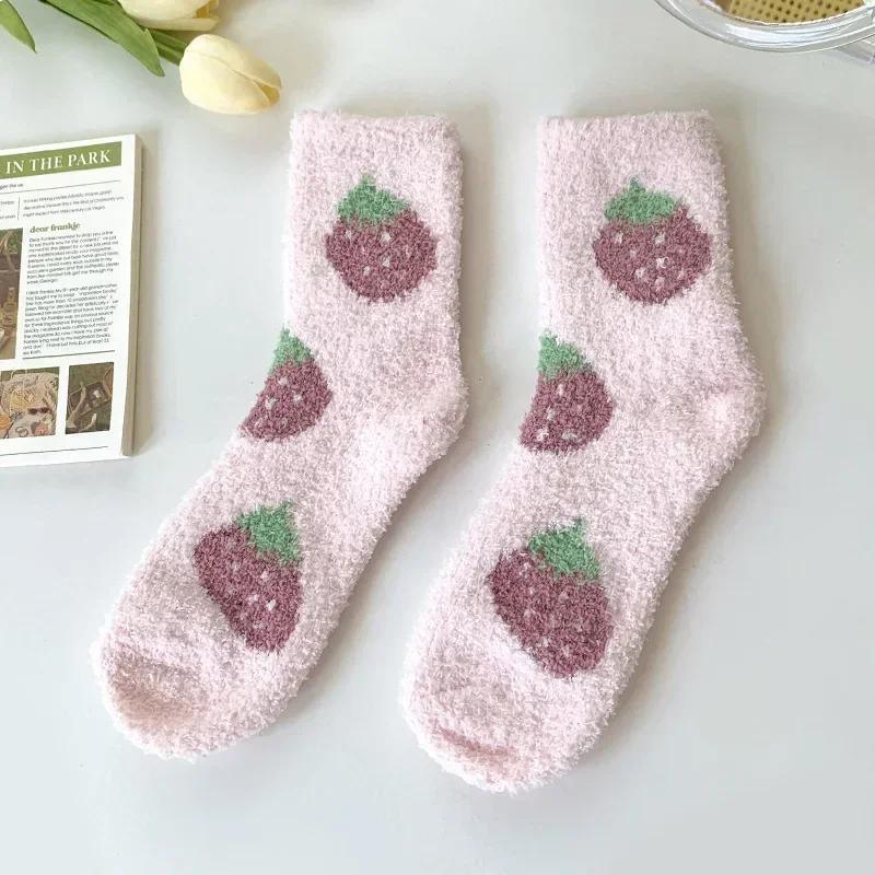 Японские милые носки Kawaii, осенне-зимние, толстые, теплые, мягкие, плюшевые, женские носки, коралловый флис, термобелье для дома, носки для сна на полу