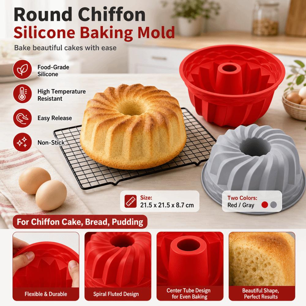 Silicone Chiffon Cake Mold 3D Baking Silicone Molds Round Fluted Tube Pans for Gelatin