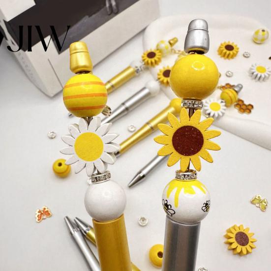 Easy Assemble Beaded Pens Sunflower Bee Ballpoint Pen Set, DIY for Crafts Kits, Smooth Writing Pen, Students Handmade Craft Supplies