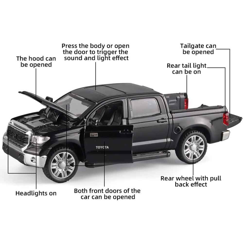 1/32 Масштаб Toyota Tundra Пикапы Литые автомобили Модель игрушки, игрушка из цинкового сплава со звуком и светом, откат, подарки на день рождения для детей