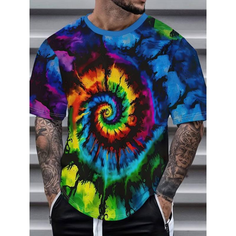 Summer Round Neck 3D Psychedelic Swirl Pattern Print Top Fashionable Casual Short Sleeved Men's T-shirts