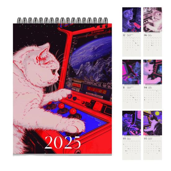 Кошачий настенный календарь 2025 года, ежемесячный планировщик на тему кошек, домашний офис, органайзер для любителей кошек