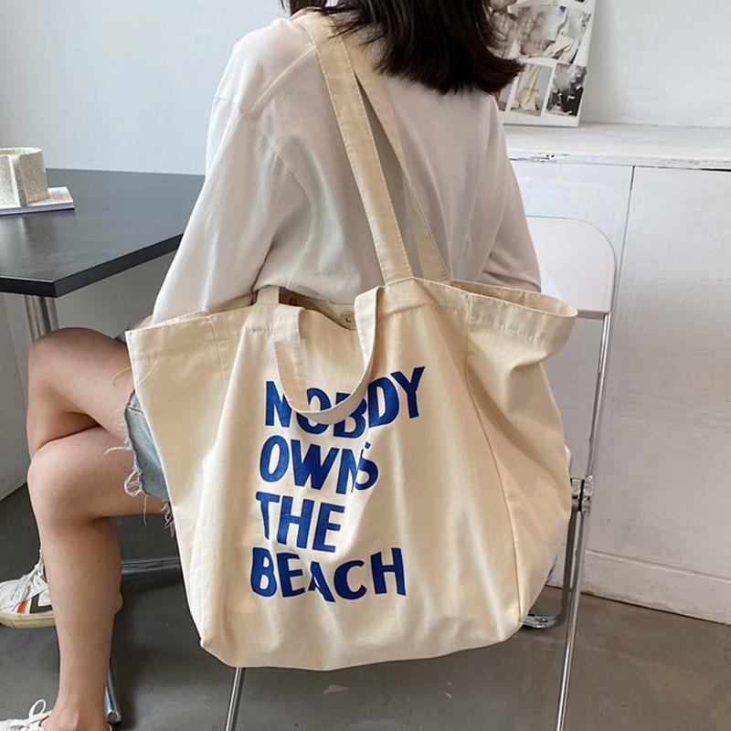 Artful Literary Letter Print Canvas Tote Bag Stylish Shoulder Bag for Booklovers Durable Spacious for School