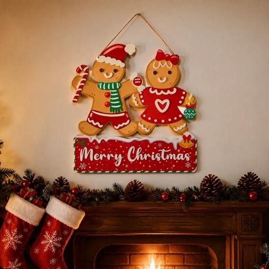 Winter Festive Home Decorations Christmas Wooden Sign Hanging Ornament, Multi-Layer Tree Wood Plaque Rustic Holiday Wall Decor with Rope, Merry