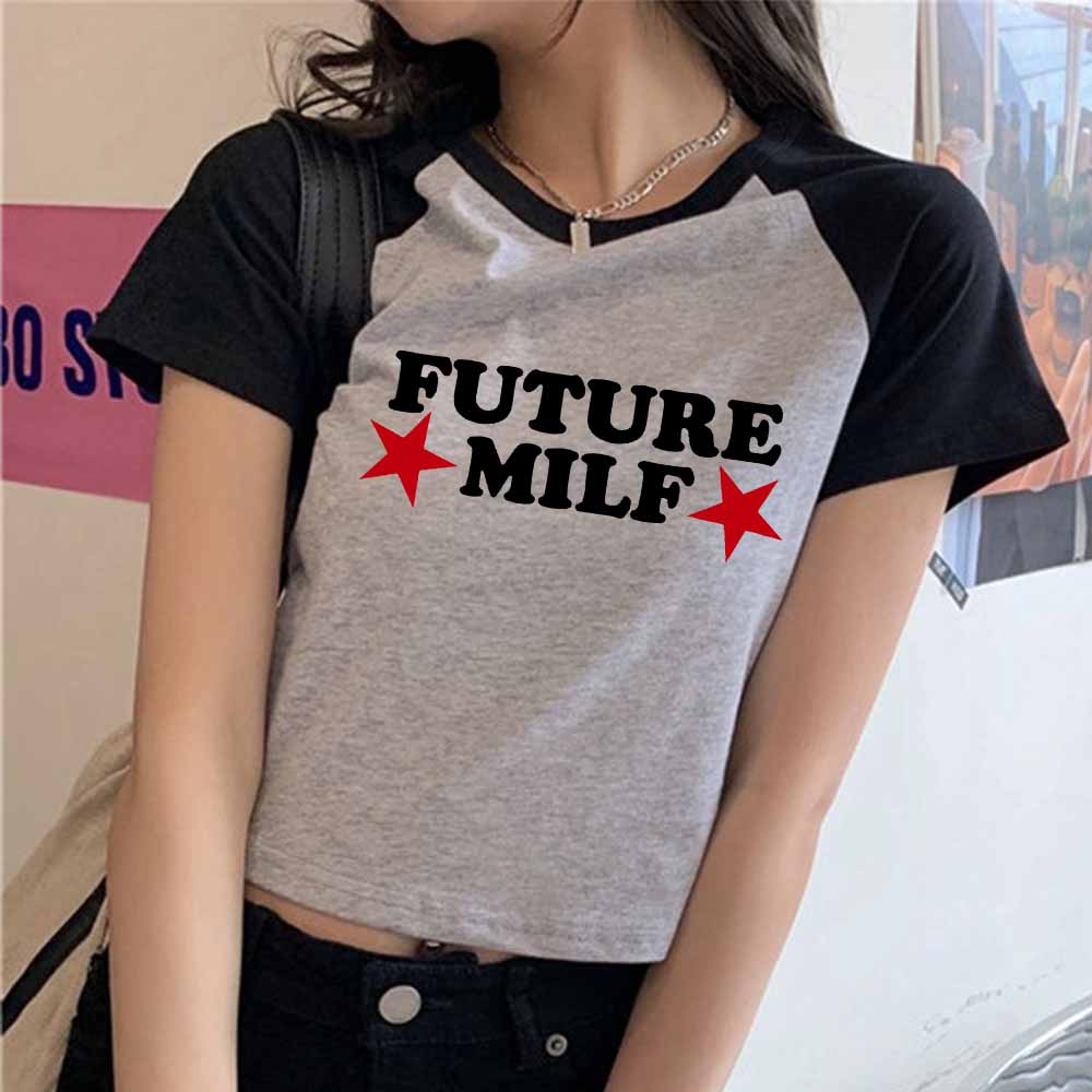 Летняя уличная футболка с графическим принтом Y2k, укороченные футболки Future Milf Star, модный женский укороченный топ в стиле Харадзюку, уличная тонкая футболка