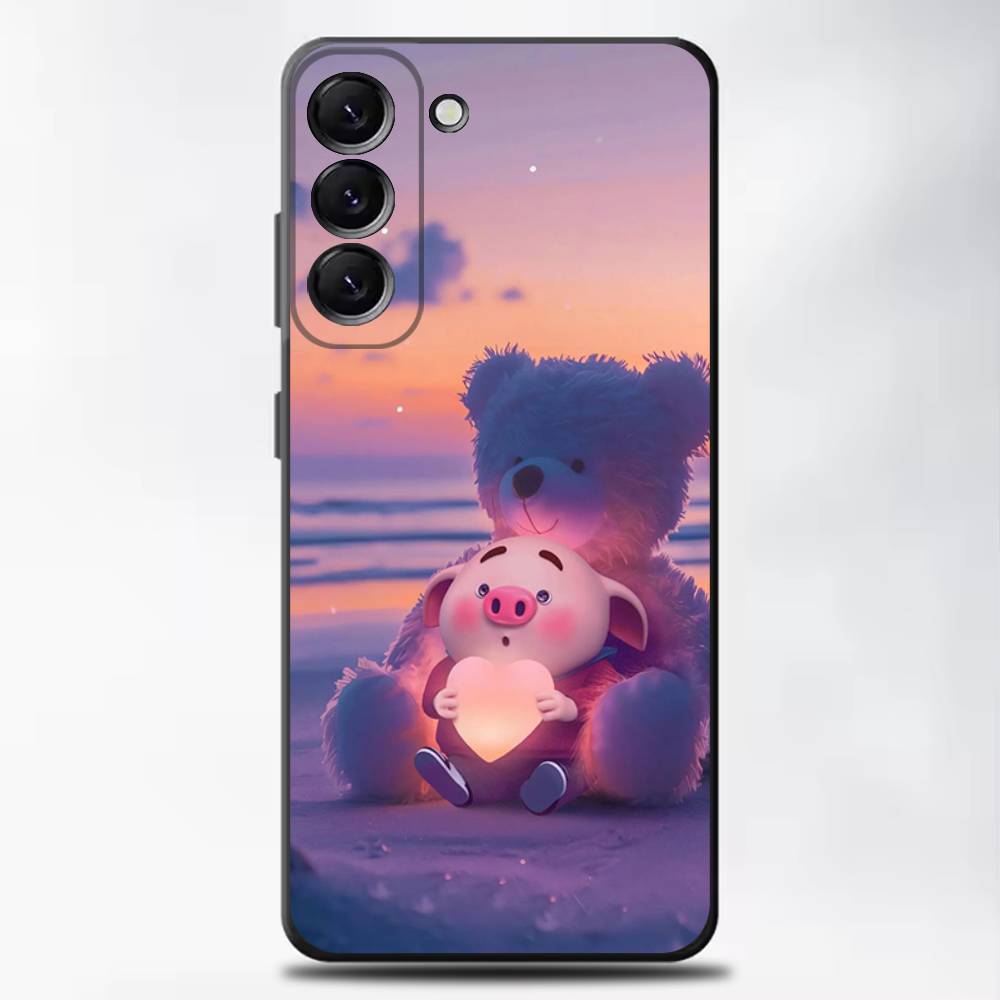 Милый розовый мультяшный поросенок Чехол для телефона для Samsung Galaxy A13, A21s, A22, A31, A32, A52, A53, A71, A80, Мягкий черный корпус