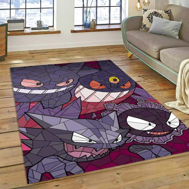 New ModelPokémon Gengar Themed XXL Rug Cool Gengar Patterns with Vivid Colors Dynamic Styles Designs Soft Floor Mat for Bedroom