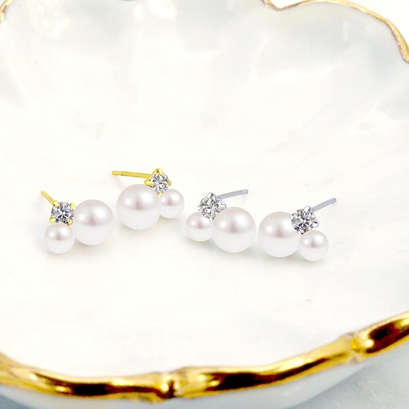 [Lara Christie] earrings ladies akoya pearls 3~5.5mm Total 4 beads diamond 0.18ct K18 18k gold gold le56-0032-yg