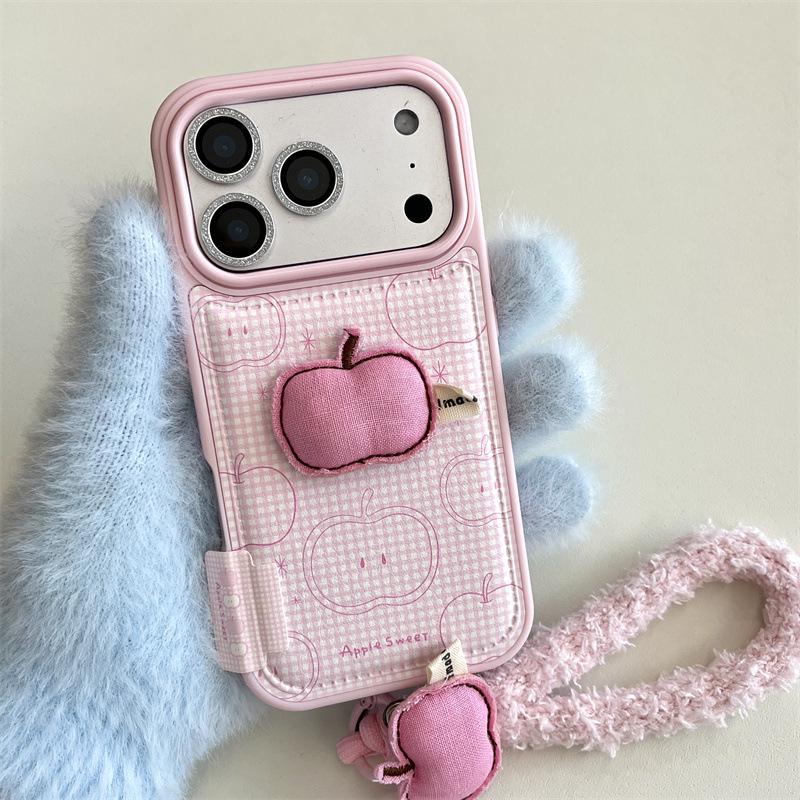 Розовый клетчатый 3D чехол для телефона Apple и шнурок для iPhone 14, 15, 16 Pro Max, 17