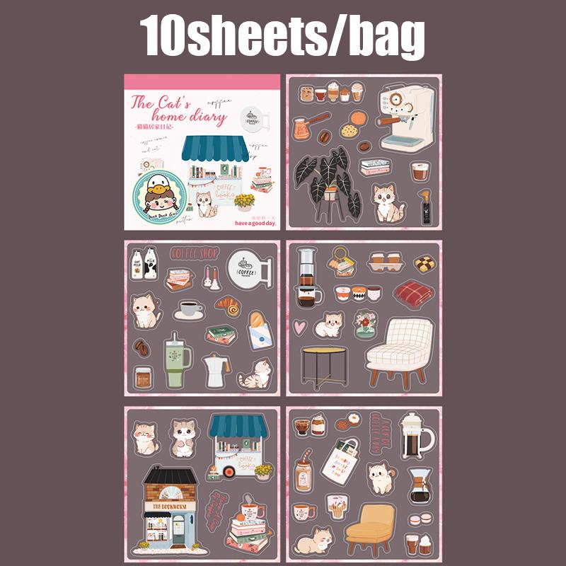 1 пакет Серия Cat Home Diary Книга наклеек для ландшафтного дизайна дома Скрапбукинг Наклейки Подарки для студентов Офисные принадлежности Канцелярские товары