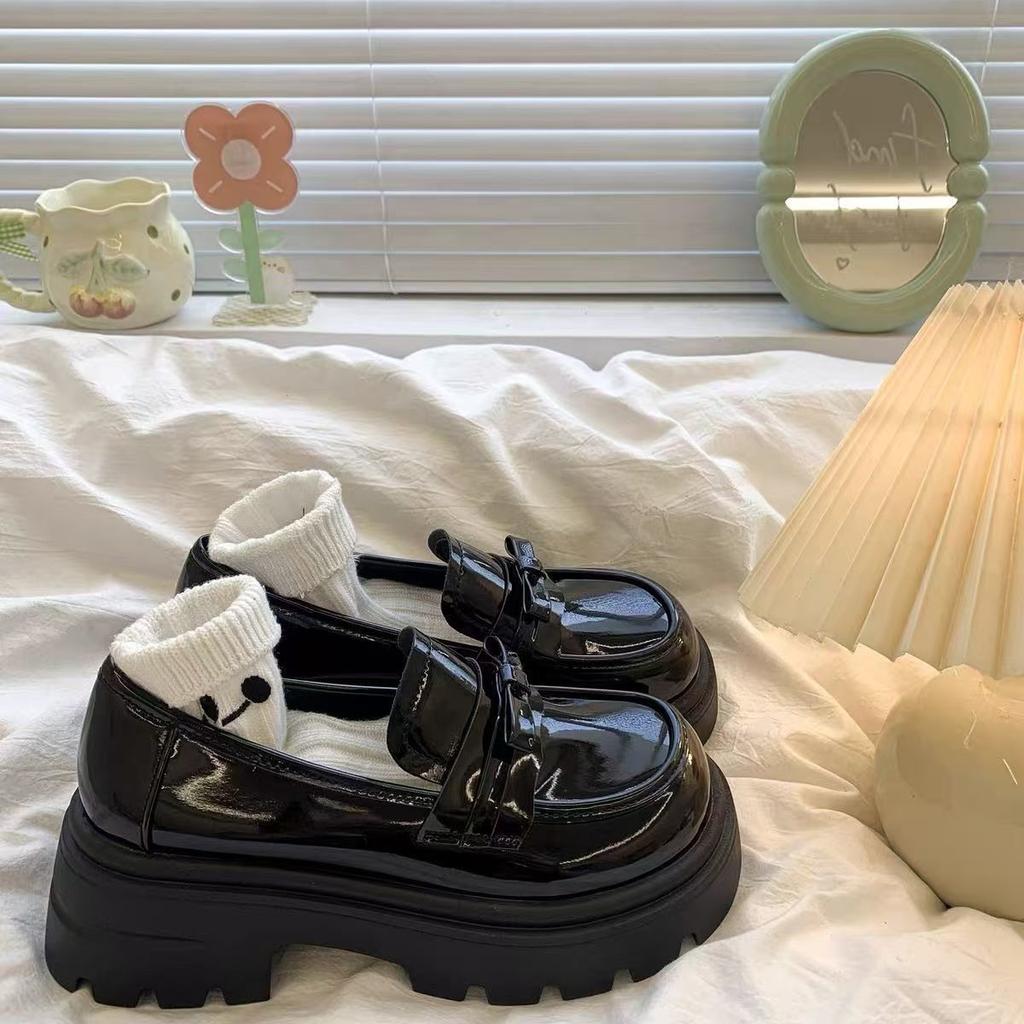 Black Retro British Thick Heel Loafer Shoes 2025 Autumn and Winter New Versatile Skirt Platform Small Leather Shoes Women