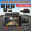 3 Inches IPS Sceen 3 Records Car DVR Wide-Angle Front +Rear+Inside Three-Lens Hidden Driving Recorder Parking Monitoring Night Vision Dash Cam