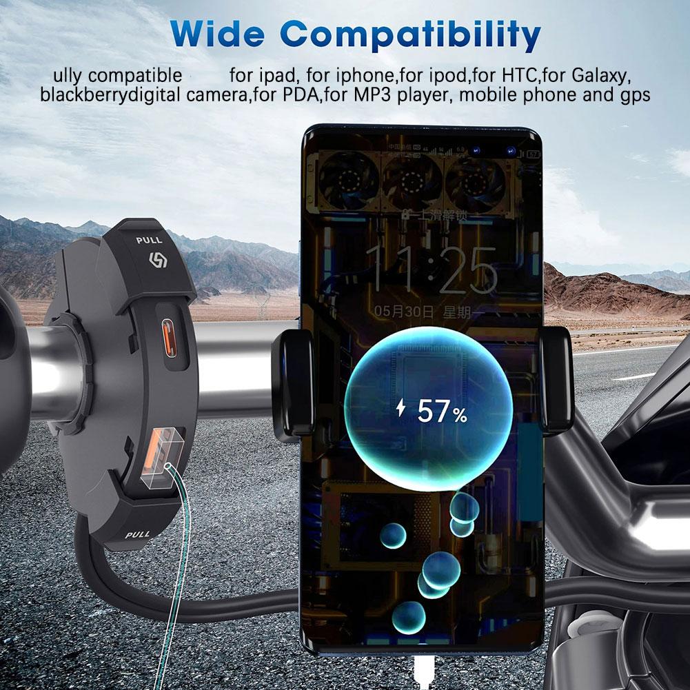 Универсальное зарядное устройство USB для мотоцикла QC3.0, 48 Вт, адаптер питания USB-C, водонепроницаемый монтажный кронштейн на руль, зарядное устройство для камеры и телефона