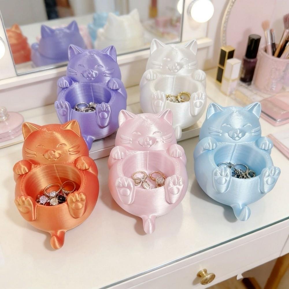 Cute 3D Printed Trinket Holder Plastic Jewelry Storage Box Modern Lucky Cat Storage Box  Office