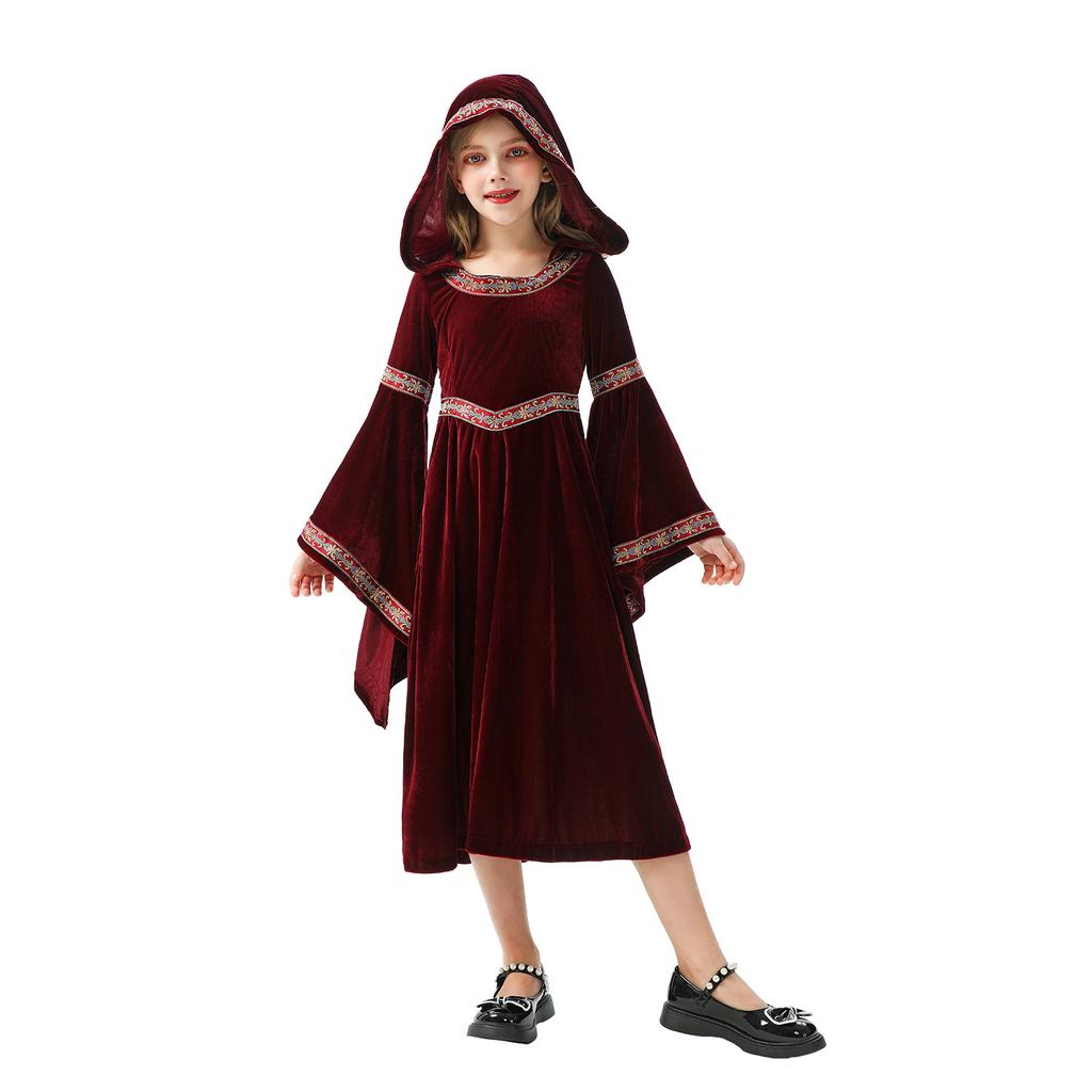 Хэллоуин Детский костюм Винтажный придворный Детский костюм Ведьма Красная Шапочка Средневековье Ренессанс Платье для девочки