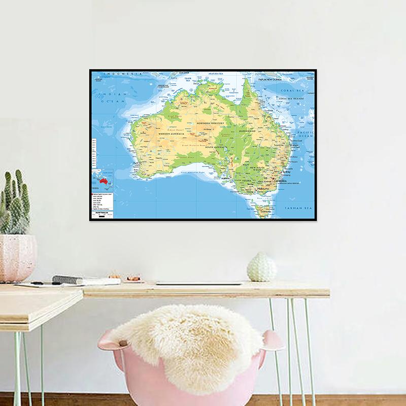 Английская карта Карта Австралии Географическая карта Настенный декор Фон для гостиной, дома, кабинета, студии, декоративная подвесная картина