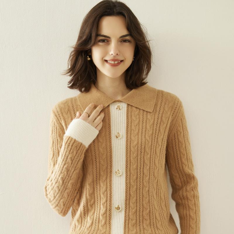Autumn And Winter New Round Neck Color Matching Thickened Cashmere Fashion Temperament Versatile Knitted Doll Neck Cashmere Sweater
