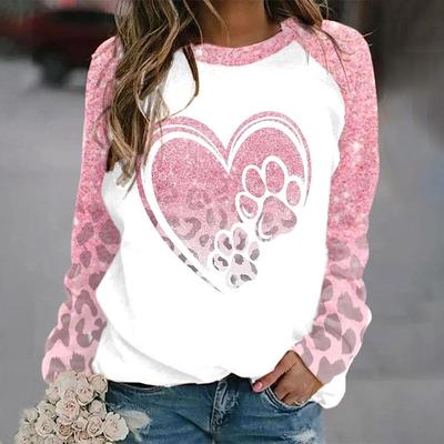 Осенняя женская модная футболка с длинным рукавом и круглым вырезом, свободная одежда, футболка с принтом «Любовь и коготь», для улицы для девочек