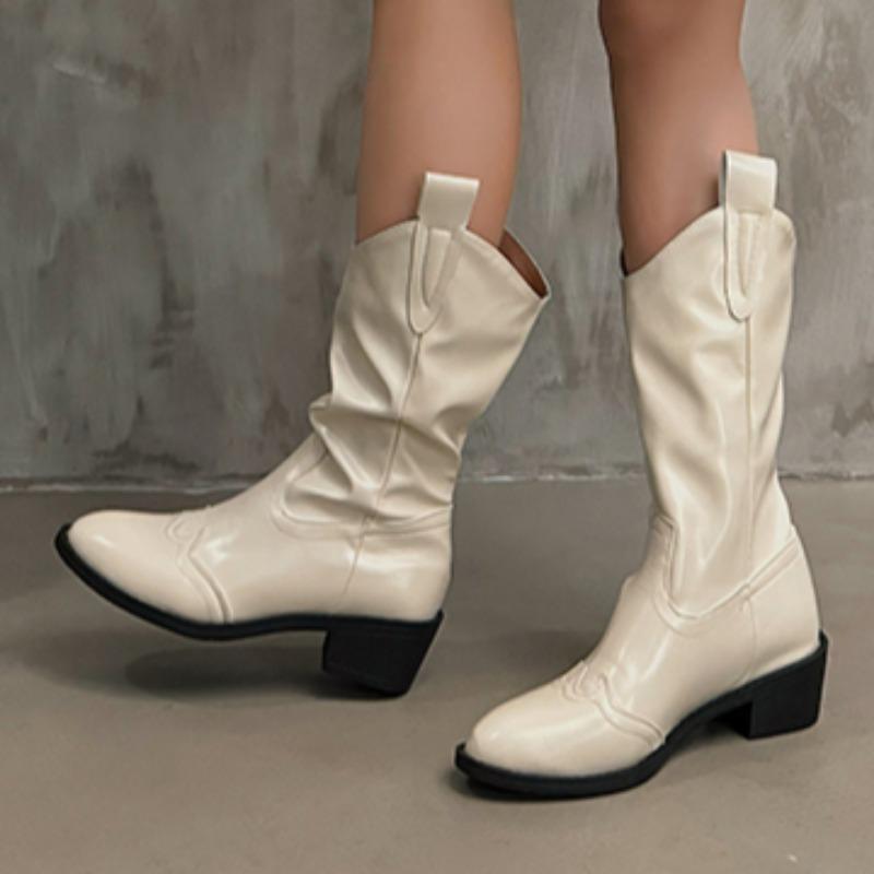 Остроносые женские высокие сапоги дизайнерские массивные кожаные туфли зима 2025 тренд готические туфли-лодочки модные туфли до середины голени челси женские ботинки