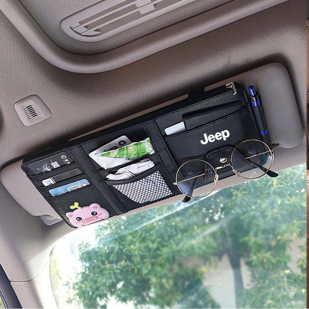 Car Sun Visor Storage Bag Glasses Clip Sunglasses Card Key Phone Holder For JEEP Grand Cherokee Renegade Compass Wrangler Trail AKV1