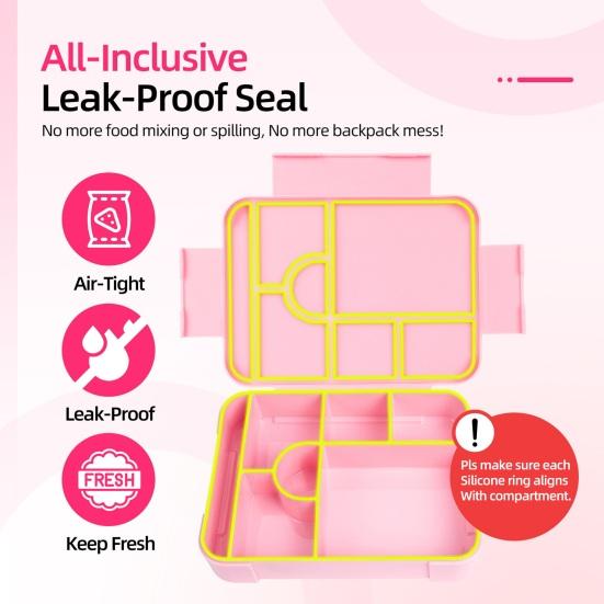 Ланч-бокс Bento, герметичный, с 6 отделениями, ложкой, вилкой, соусницей, контейнером для еды без бисфенола А для школьных закусок