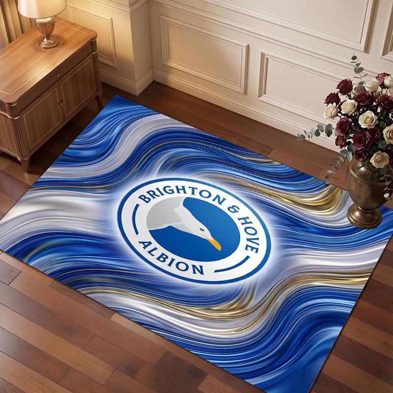 Ковер из хрустального велюра с футбольным принтом Brighton & Hove Albion, Удобный, Впитывающий влагу, Нескользящий, Для помещений