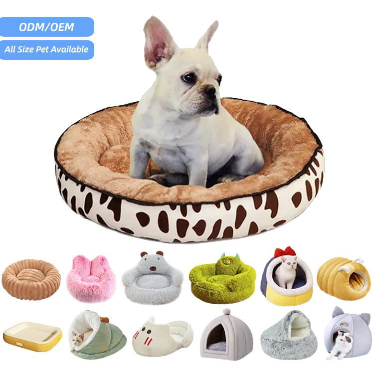 Dropshipping Long Faux Fur Pet Bed Comfortable Waterproof Plush Donut Round Dog Bed Soft Washable Cat Bed Removable Pet Cushion
