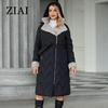 ziai Зимняя женская парка с меховым воротником и капюшоном, поясом, толстое теплое пальто, модная длинная куртка-пуховик, стеганое пальто, женская одежда ZR-20695
